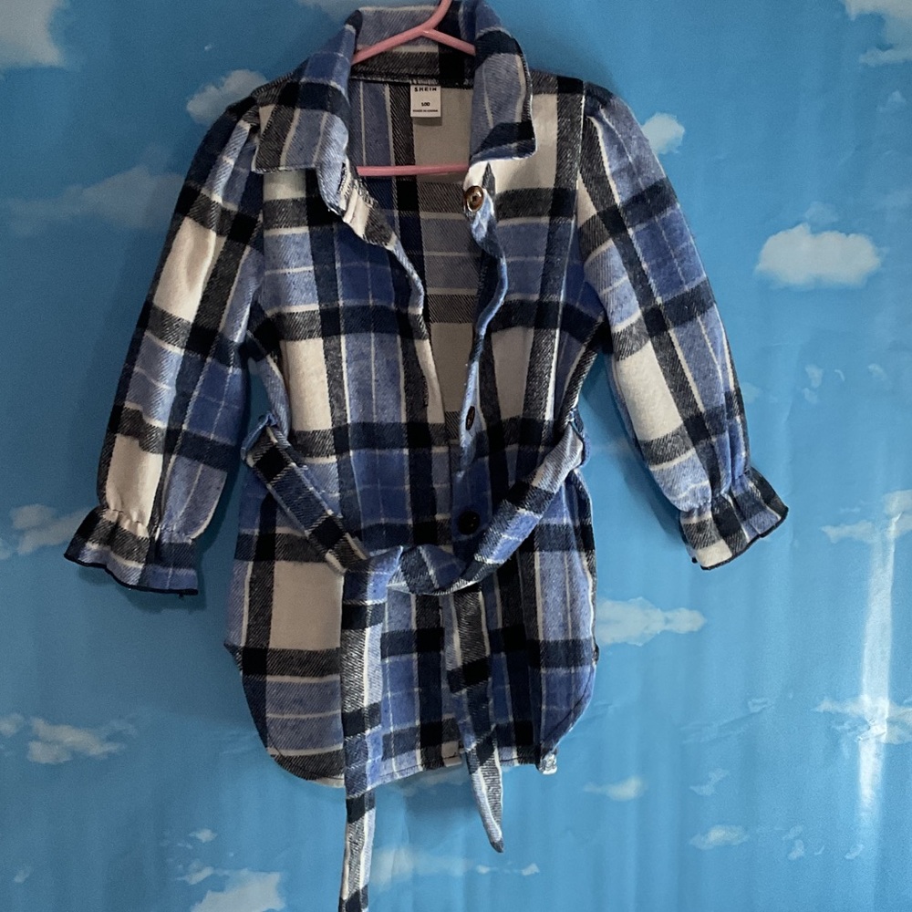 Blue and White Plaid Button-Up Shirt Dress